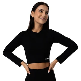 Damen T-Shirt GymBeam FLO Ribbed CropTop Black